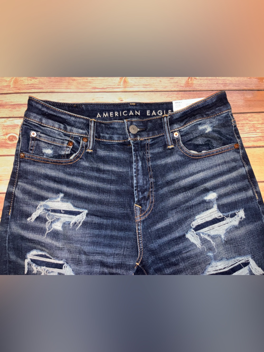 American Eagle Outfitters Distressed Dark Blue Jean Shorts